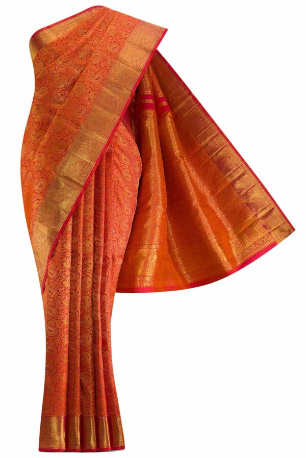 Pure Silk Pure Zari Orange Kanchipuram Saree(1)