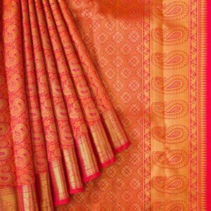 Pure Silk Pure Zari Orange Kanchipuram Saree