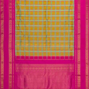 Yellow and Sea Green Kanchipuram Silk Saree - Image 4