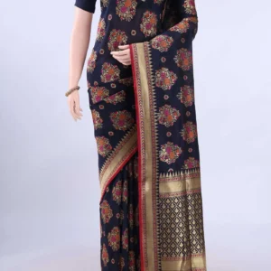 Blue Banarasi Silk Saree - Image 3