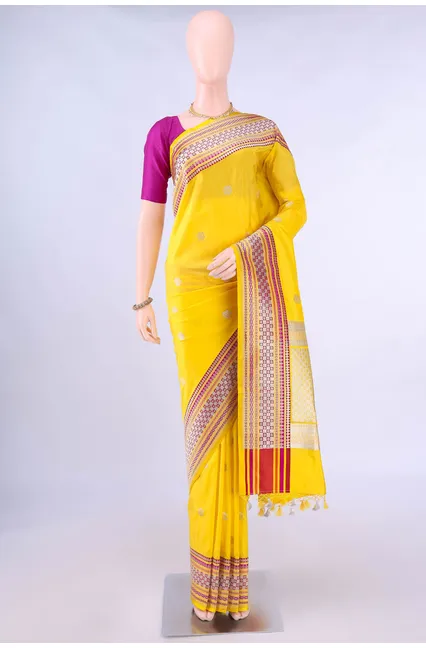lemon-yellow-banarasi-silk-saree